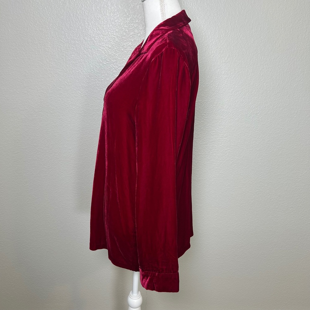 Sundance Women Velvet Collared Tunic Red Silk Blend V-Neck Long Sleeve L - Picture 4 of 7